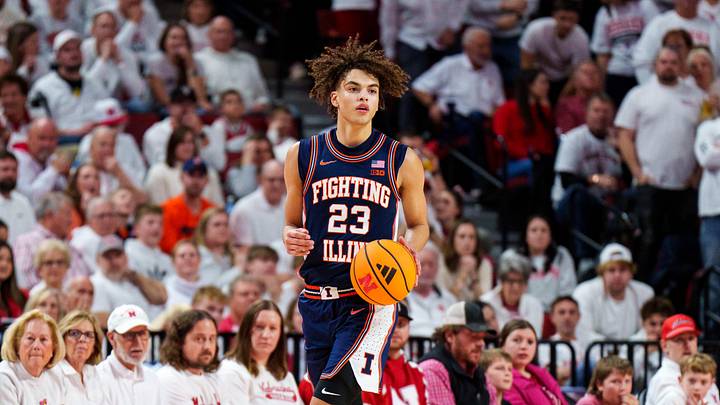 Feb 1, 2026; Lincoln, Nebraska, USA; Illinois Fighting Illini guard Keaton Wagler (23) dribbles during the second half against the Nebraska Cornhuskers at Pinnacle Bank Arena. Mandatory Credit: Dylan Widger-Imagn Images Feb 1, 2026; Lincoln, Nebraska, USA; Illinois Fighting Illini guard Keaton Wagler (23) dribbles during the second half against the Nebraska Cornhuskers at Pinnacle Bank Arena. Mandatory Credit: Dylan Widger-Imagn Images