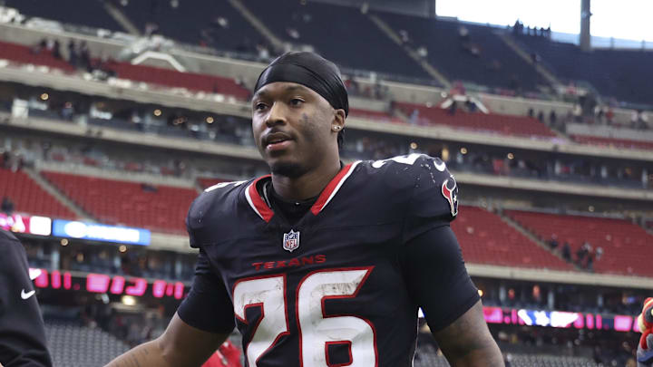 Dec 14, 2025; Houston, Texas, USA; Houston Texans running back Jawhar Jordan (26) walks off the field after the game against the Arizona Cardinals at NRG Stadium. Mandatory Credit: Troy Taormina-Imagn Images Dec 14, 2025; Houston, Texas, USA; Houston Texans running back Jawhar Jordan (26) walks off the field after the game against the Arizona Cardinals at NRG Stadium. Mandatory Credit: Troy Taormina-Imagn Images