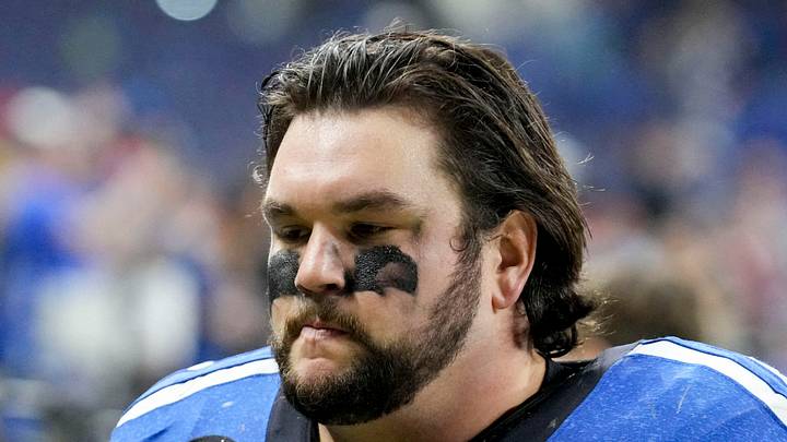 Indianapolis Colts guard Quenton Nelson leaves the field after losing a game against the San Francisco 49ers.