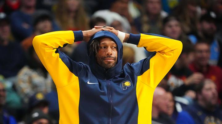 Jan 14, 2024; Denver, Colorado, USA; Indiana Pacers forward James Johnson (16) reacts in the second quarter against the Denver Nuggets at Ball Arena. Mandatory Credit: Ron Chenoy-USA TODAY Sports Jan 14, 2024; Denver, Colorado, USA; Indiana Pacers forward James Johnson (16) reacts in the second quarter against the Denver Nuggets at Ball Arena. Mandatory Credit: Ron Chenoy-USA TODAY Sports