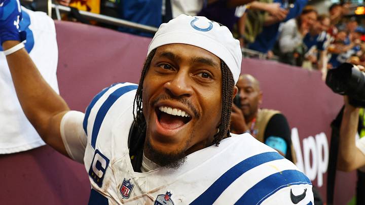 Indianapolis Colts' Jonathan Taylor celebrates after the match Indianapolis Colts' Jonathan Taylor celebrates after the match