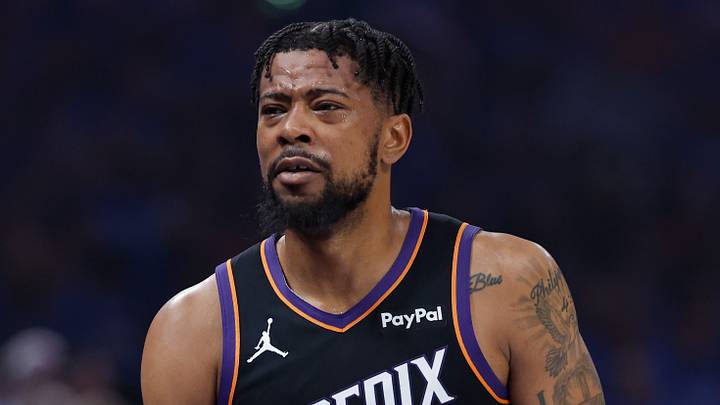 Oklahoma City, Oklahoma, USA; Phoenix Suns guard Jordan Goodwin (23) in the first quarter during game one of the first round of the 2026 NBA Playoffs against the Oklahoma City Thunder at Paycom Center on Apr 19, 2026. Oklahoma City, Oklahoma, USA; Phoenix Suns guard Jordan Goodwin (23) in the first quarter during game one of the first round of the 2026 NBA Playoffs against the Oklahoma City Thunder at Paycom Center on Apr 19, 2026.