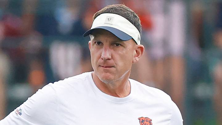 Aug 5, 2026; Lake Forest, IL, USA; Chicago Bears defensive coordinator Dennis Allen walks on the field during training camp at Halas Hall. Mandatory Credit: Kamil Krzaczynski-Imagn Images