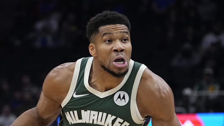 Dec 3, 2025; Milwaukee, Wisconsin, USA; Milwaukee Bucks forward Giannis Antetokounmpo (34) drives to the basket in the first half against the Detroit Pistons at Fiserv Forum. Mandatory Credit: Michael McLoone-Imagn Images Dec 3, 2025; Milwaukee, Wisconsin, USA; Milwaukee Bucks forward Giannis Antetokounmpo (34) drives to the basket in the first half against the Detroit Pistons at Fiserv Forum. Mandatory Credit: Michael McLoone-Imagn Images