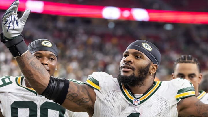 Green Bay Packers defensive lineman Micah Parsons celebrates against the Arizona Cardinals at State Farm Stadium. Green Bay Packers defensive lineman Micah Parsons celebrates against the Arizona Cardinals at State Farm Stadium.