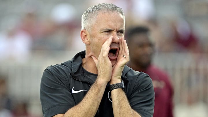 Sep 2, 2024; Tallahassee, Florida, USA; Florida State Seminoles head coach Mike Norvell before the game against the Boston College Eagles at Doak S. Campbell Stadium. Mandatory Credit: Melina Myers-Imagn Images