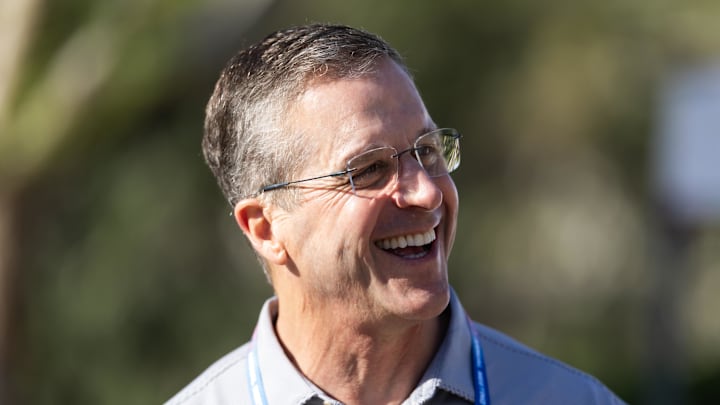 Mar 30, 2026; Phoenix, AZ, USA; New York Giants head coach John Harbaugh during the 2026 NFL Annual League Meeting at the Arizona Biltmore. Mandatory Credit: Mark J. Rebilas-Imagn Images