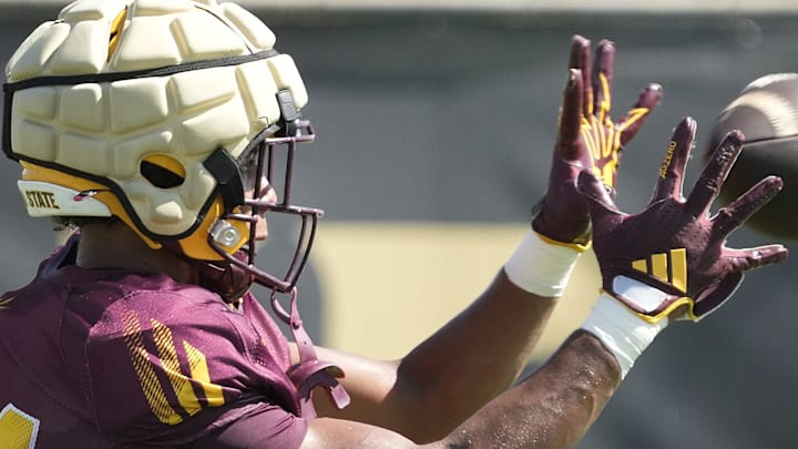 Arizona State wide receiver Uriah Neloms (81) runs a drill during football practice at Kajikawa practice fields in Tempe on Aug 1, 2025. Arizona State wide receiver Uriah Neloms (81) runs a drill during football practice at Kajikawa practice fields in Tempe on Aug 1, 2025.