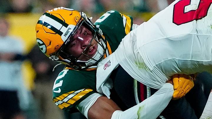 Green Bay Packers cornerback Brandon Cisse (2) tackles Atlanta Falcons wide receiver Drake London. Green Bay Packers cornerback Brandon Cisse (2) tackles Atlanta Falcons wide receiver Drake London.