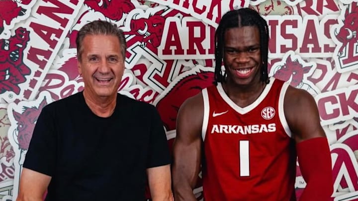 Arkansas Razorbacks recruit Jordan Smith with coach John Calipari during weekend official visit in Fayetteville, Ark.
