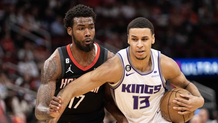 Feb 6, 2023; Houston, Texas, USA; Sacramento Kings forward Keegan Murray (13) drives to the basket against Houston Rockets forward Tari Eason (17) in the fourth quarter at Toyota Center. Mandatory Credit: Thomas Shea-Imagn Images Feb 6, 2023; Houston, Texas, USA; Sacramento Kings forward Keegan Murray (13) drives to the basket against Houston Rockets forward Tari Eason (17) in the fourth quarter at Toyota Center. Mandatory Credit: Thomas Shea-Imagn Images