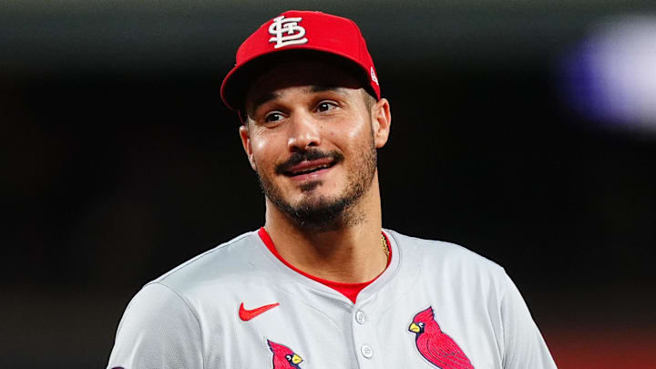 Sep 25, 2024; Denver, Colorado, USA; St. Louis Cardinals third base Nolan Arenado (28) reacts in the third inning against the Colorado Rockies at Coors Field