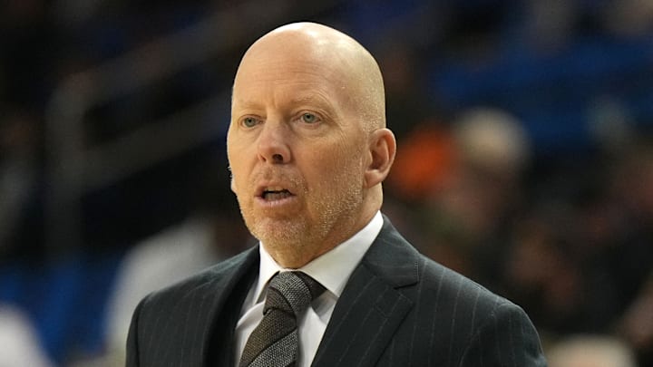 Dec 17, 2024; Los Angeles, California, USA; UCLA Bruins head coach Mick Cronin reacts in the first half against the Prairie View A&M Panthers at Pauley Pavilion presented by Wescom. Mandatory Credit: Kirby Lee-Imagn Images