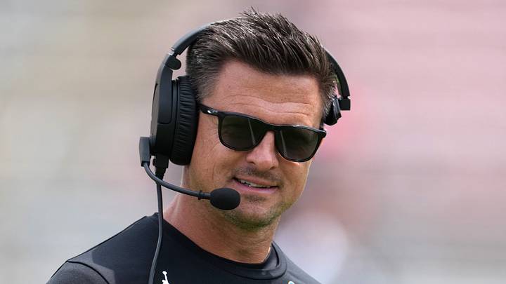 May 2, 2026; Pasadena, CA, USA; UCLA Bruins coach Bob Chesney reacts during the spring game at Rose Bowl. Mandatory Credit: Kirby Lee-Imagn Images