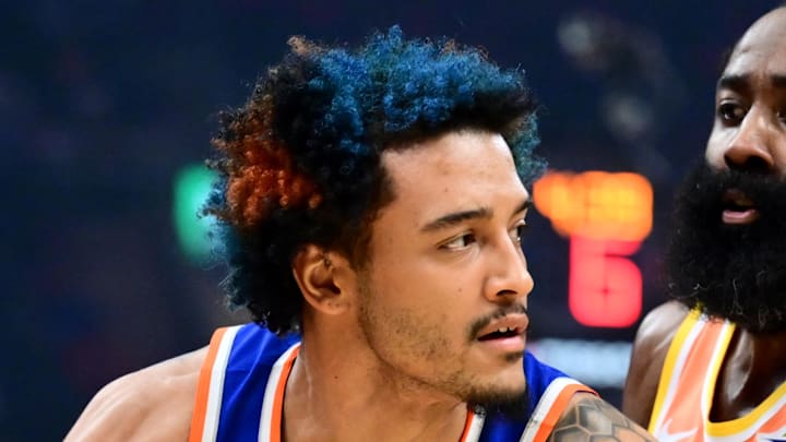 Feb 24, 2026; Cleveland, Ohio, USA; Cleveland Cavaliers guard James Harden (1) defends New York Knicks forward Jeremy Sochan (20) during the first half at Rocket Arena. Mandatory Credit: Ken Blaze-Imagn Images Feb 24, 2026; Cleveland, Ohio, USA; Cleveland Cavaliers guard James Harden (1) defends New York Knicks forward Jeremy Sochan (20) during the first half at Rocket Arena. Mandatory Credit: Ken Blaze-Imagn Images