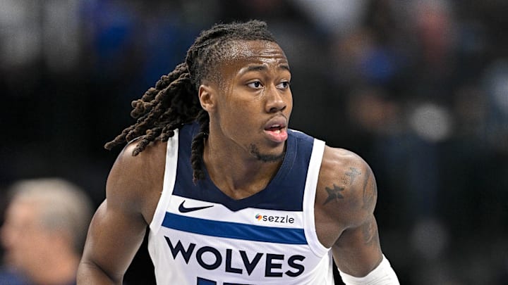 Mar 30, 2026; Dallas, Texas, USA; Minnesota Timberwolves guard Ayo Dosunmu (13) brings the ball up court against the Dallas Mavericks during the second quarter at the American Airlines Center. Mandatory Credit: Jerome Miron-Imagn Images