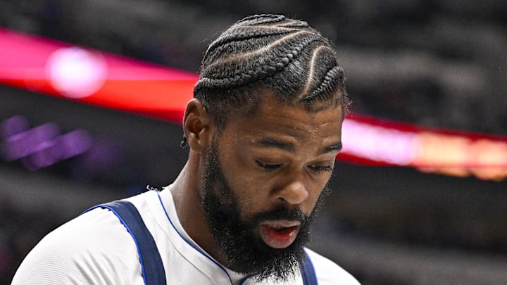 Dallas Mavericks forward Naji Marshall reacts to a foul call during the second quarter against the Indiana Pacers.