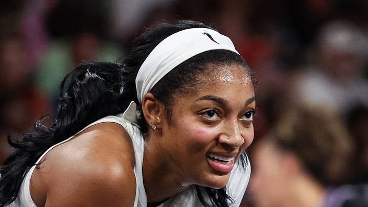 Aug 10, 2026; College Park, Georgia, USA; Atlanta Dream forward Angel Reese (5) reacts against the Toronto Tempo in the second quarter at Gateway Center Arena at College Park. Mandatory Credit: Colin Hubbard-Imagn Images