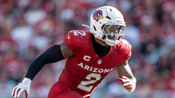 September 21, 2025; Santa Clara, California, USA; Arizona Cardinals linebacker Mack Wilson (2) during the fourth quarter against the San Francisco 49ers at Levi's Stadium. Mandatory Credit: Kyle Terada-Imagn Images