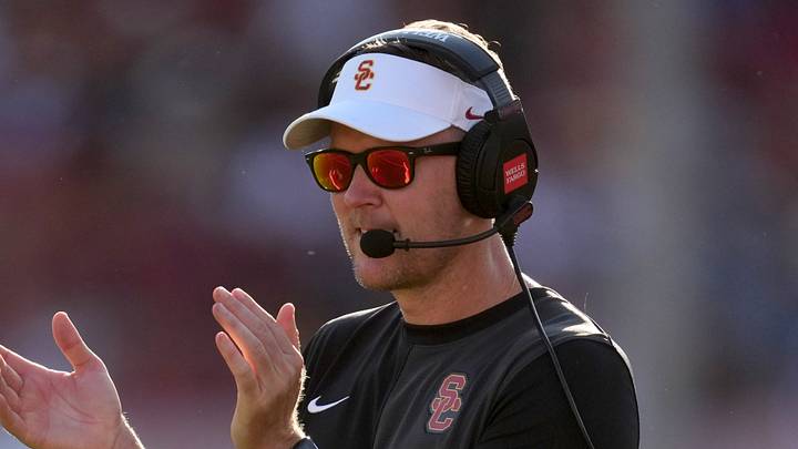 Southern California Trojans head coach Lincoln Riley watches from the sidelines against the Missouri State Bears in the first half at United Airlines Field at Los Angeles Memorial Coliseum. Southern California Trojans head coach Lincoln Riley watches from the sidelines against the Missouri State Bears in the first half at United Airlines Field at Los Angeles Memorial Coliseum.