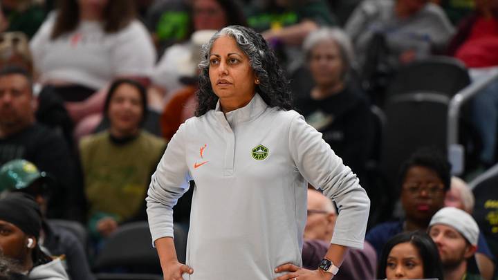 May 20, 2026; Seattle, Washington, USA; Seattle Storm head coach Sonia Raman during the first half against the Connecticut Sun at Climate Pledge Arena. Mandatory Credit: Steven Bisig-Imagn Images