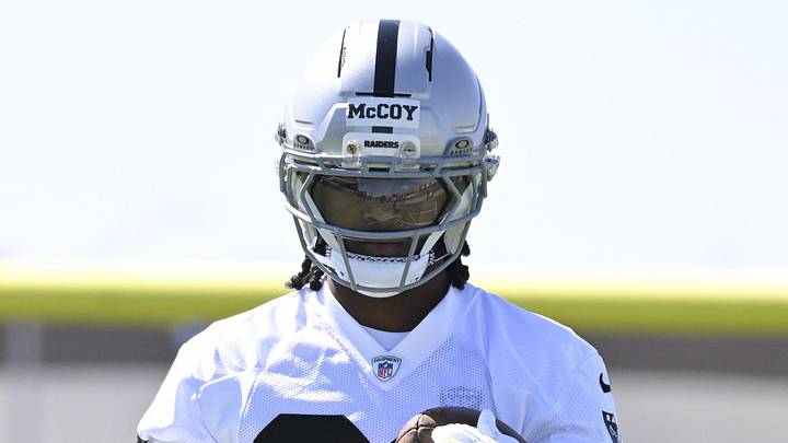 Las Vegas Raiders cornerback Jermod McCoy practices during organized team activities. Las Vegas Raiders cornerback Jermod McCoy practices during organized team activities.
