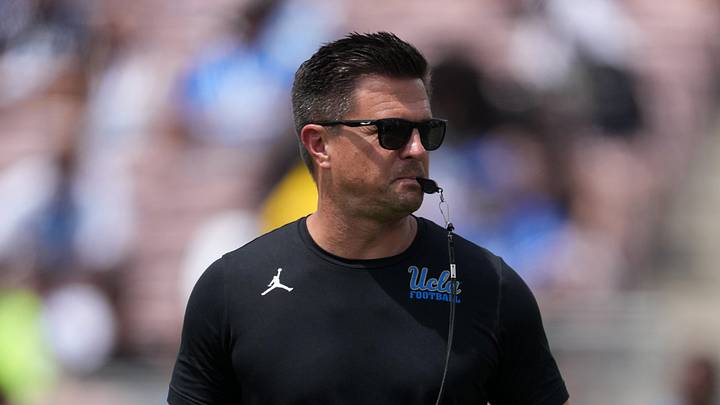 May 2, 2026; Pasadena, CA, USA; UCLA Bruins coach Bob Chesney reacts during the spring game at Rose Bowl. Mandatory Credit: Kirby Lee-Imagn Images May 2, 2026; Pasadena, CA, USA; UCLA Bruins coach Bob Chesney reacts during the spring game at Rose Bowl. Mandatory Credit: Kirby Lee-Imagn Images