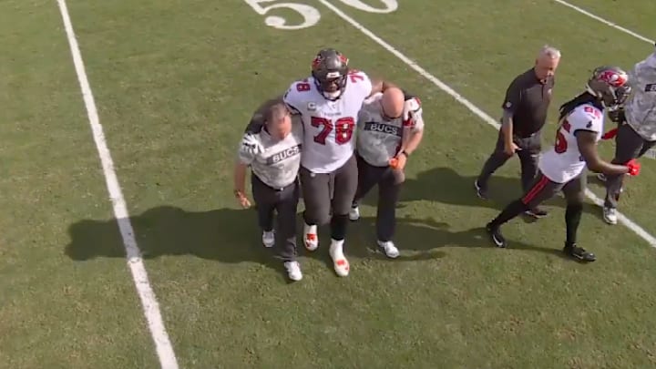 Tampa Bay Buccaneers offensive lineman Tristan Wirfs needed to be helped to the locker room after suffering a scary knee injury.