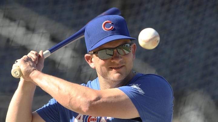 Jun 21, 2022; Pittsburgh, Pennsylvania, USA;  Chicago Cubs bench coach Andy Green (29) participates in drills  during batting practice before the game against the Pittsburgh Pirates at PNC Park. Mandatory Credit: Charles LeClaire-Imagn Images