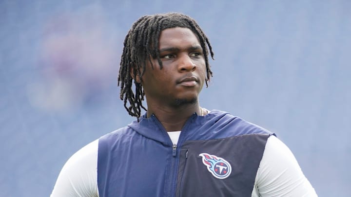 Tennessee Titans quarterback Cam Ward warms up before the game against the Indianapolis Colts.