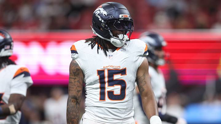 Aug 14, 2026; Atlanta, Georgia, USA; Denver Broncos linebacker Nik Bonitto (15) in action against the Atlanta Falcons in the first quarter at Mercedes-Benz Stadium. 