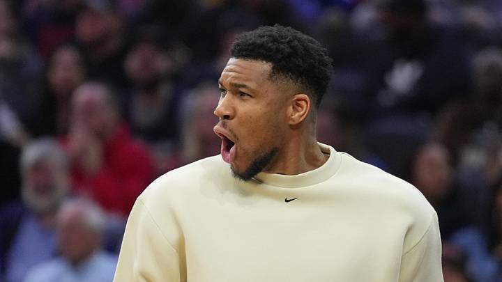 Apr 12, 2026; Philadelphia, Pennsylvania, USA; Milwaukee Bucks forward Giannis Antetokounmpo reacts during the game against the Philadelphia 76ers at Xfinity Mobile Arena. Mandatory Credit: Kyle Ross-Imagn Images Apr 12, 2026; Philadelphia, Pennsylvania, USA; Milwaukee Bucks forward Giannis Antetokounmpo reacts during the game against the Philadelphia 76ers at Xfinity Mobile Arena. Mandatory Credit: Kyle Ross-Imagn Images