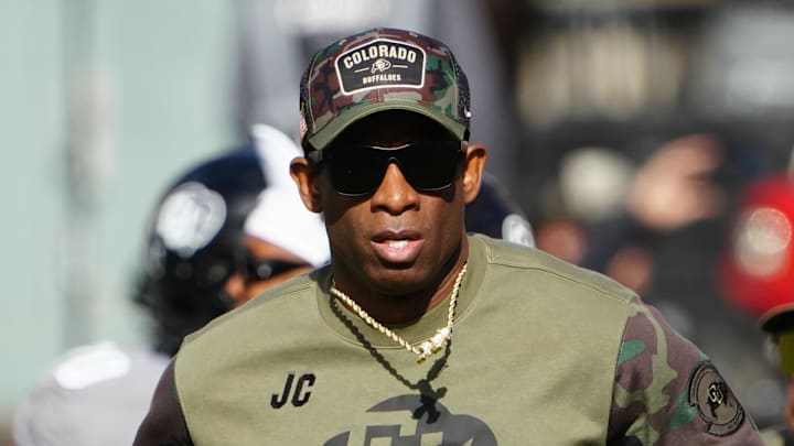 Nov 11, 2023; Boulder, Colorado, USA; Colorado Buffaloes head coach Deion Sanders before the game against the Arizona Wildcats at Folsom Field. Mandatory Credit: Ron Chenoy-Imagn Images