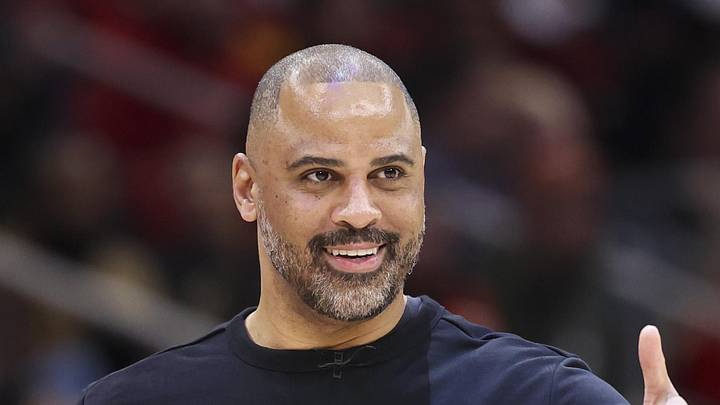 Houston Rockets head coach Ime Udoka gives a thumbs up before the game against the San Antonio Spurs at Toyota Center on Jan 28, 2026.