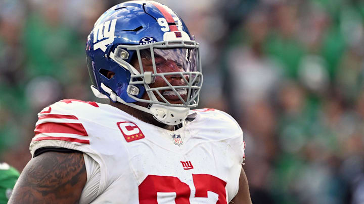 Oct 26, 2025; Philadelphia, Pennsylvania, USA; New York Giants defensive tackle Dexter Lawrence (97) against the Philadelphia Eagles at Lincoln Financial Field.
