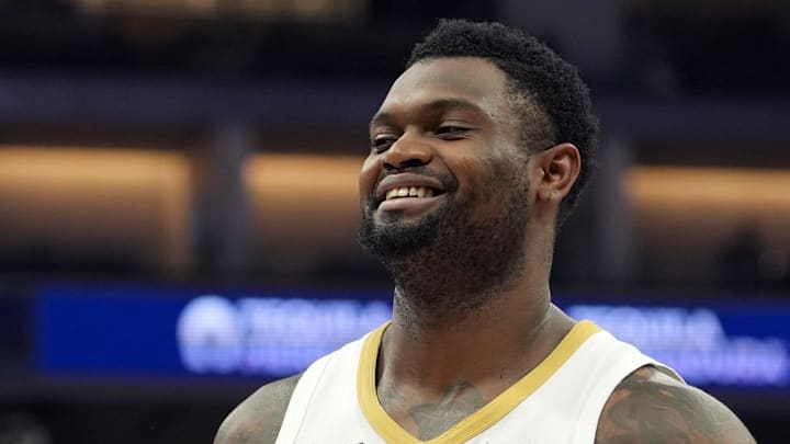 Apr 3, 2026; Sacramento, California, USA; New Orleans Pelicans forward Zion Williamson (1) during the second quarter against the Sacramento Kings at Golden 1 Center. Mandatory Credit: Darren Yamashita-Imagn Images