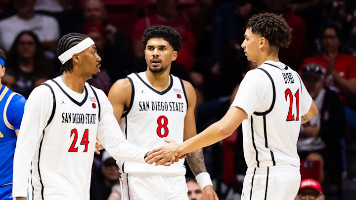 San Diego State and UCLA players during an exhibition game at Viejas Arena in San Diego. 