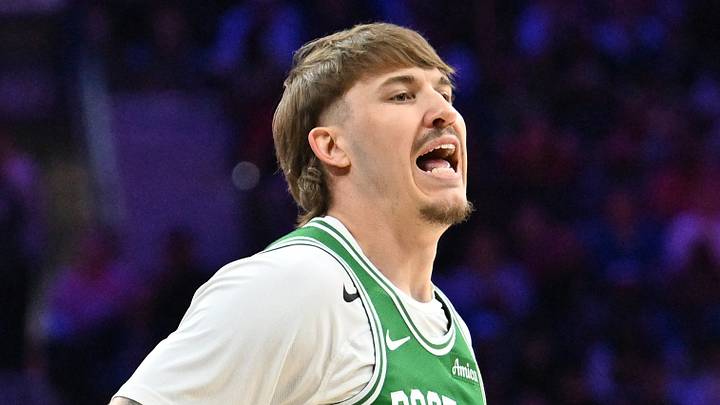 Apr 26, 2026; Philadelphia, Pennsylvania, USA; Boston Celtics guard Baylor Scheierman (55) reacts after making a three point basket against the Philadelphia 76ers during the first half at Xfinity Mobile Arena. Mandatory Credit: Eric Hartline-Imagn Images Apr 26, 2026; Philadelphia, Pennsylvania, USA; Boston Celtics guard Baylor Scheierman (55) reacts after making a three point basket against the Philadelphia 76ers during the first half at Xfinity Mobile Arena. Mandatory Credit: Eric Hartline-Imagn Images