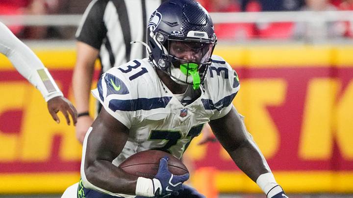 Seattle Seahawks running back Jacardia Wright runs the ball against the Kansas City Chiefs.
