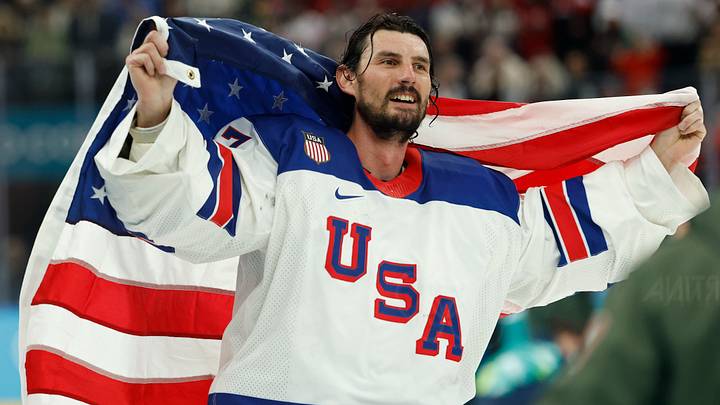 Feb 22, 2026; Milan, Italy; Connor Hellebuyck of Team USA celebrates after winning the goal medal game against Team Canada during the Milano Cortina 2026 Olympic Winter Games at Milano Santagiulia Ice Hockey Arena. Feb 22, 2026; Milan, Italy; Connor Hellebuyck of Team USA celebrates after winning the goal medal game against Team Canada during the Milano Cortina 2026 Olympic Winter Games at Milano Santagiulia Ice Hockey Arena.