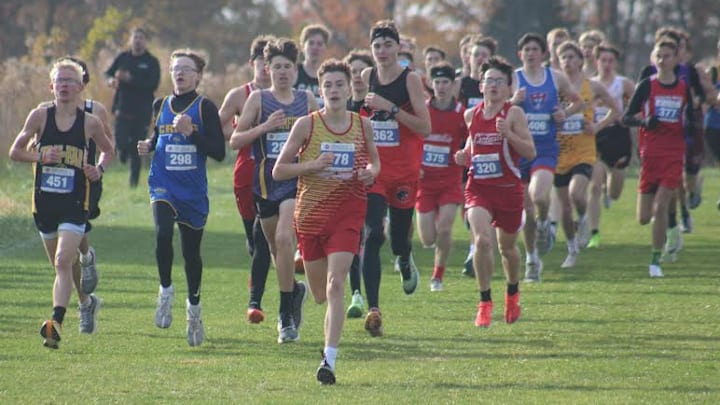 Competitors set off in the MSHSAA Class 1 Boys State Cross Country Championships at Gans Creek Cross Country Course in Columbia.