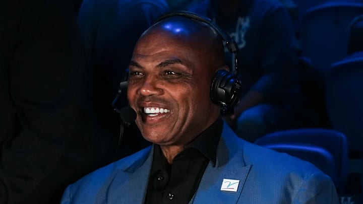 ESPN announcer Dick Vitale with analyst Charles Barkley before the Indiana-Kentucky men's college basketball game at Rupp Arena in Lexington, Kentucky December 13, 2025.