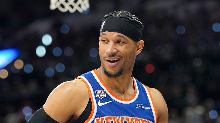 Jun 5, 2026; San Antonio, Texas, USA; New York Knicks guard Josh Hart (3) reacts to a call during the fourth quarter against the San Antonio Spurs during game two of the 2026 NBA Finals at Frost Bank Center. Mandatory Credit: Scott Wachter-Imagn Images