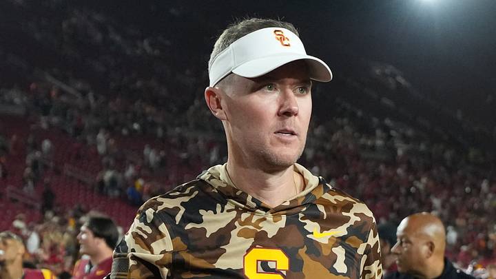 Sep 12, 2026; Los Angeles, California, USA; Southern California Trojans head coach Lincoln Riley reacts after the game against the Louisiana Ragin' Cajuns at United Airlines Field at Los Angeles Memorial Coliseum. Mandatory Credit: Kirby Lee-Imagn Images
