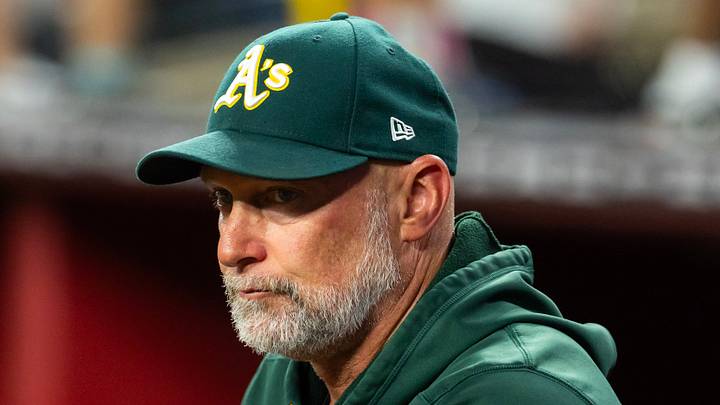 Jul 21, 2026; Phoenix, Arizona, USA; Athletics manager Mark Kotsay against the Arizona Diamondbacks at Chase Field. Mandatory Credit: Mark J. Rebilas-Imagn Images