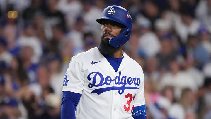 Oct 15, 2026; Los Angeles, California, USA; Los Angeles Dodgers outfielder Teoscar Hernandez (37) reacts after striking out in the eighth inning against the Milwaukee Brewers in game four of the NLCS for the 2026 MLB Playoffs at Uniqlo Field at Dodger Stadium. Mandatory Credit: Kirby Lee-Imagn Images Oct 15, 2026; Los Angeles, California, USA; Los Angeles Dodgers outfielder Teoscar Hernandez (37) reacts after striking out in the eighth inning against the Milwaukee Brewers in game four of the NLCS for the 2026 MLB Playoffs at Uniqlo Field at Dodger Stadium. Mandatory Credit: Kirby Lee-Imagn Images
