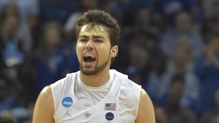 Mar 26, 2017; Memphis, TN, USA; North Carolina Tar Heels forward Luke Maye (32) reacts after a Tar Heel score against the Kentucky Wildcats in the second half during the finals of the South Regional of the 2017 NCAA Tournament at FedExForum. Mandatory Credit: Justin Ford-Imagn Images