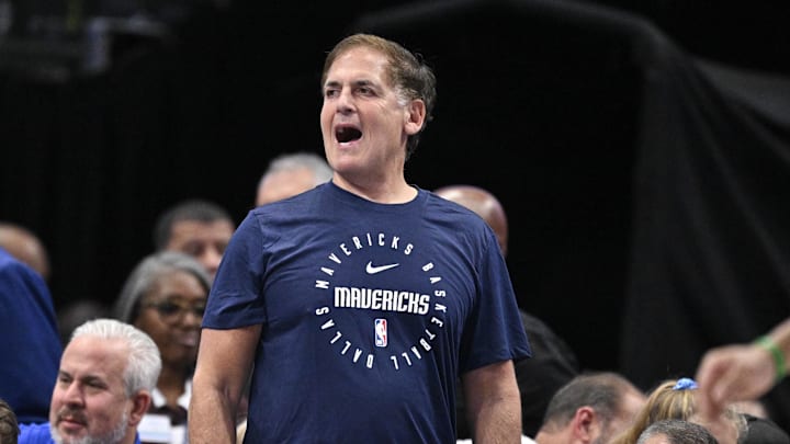 Oct 7, 2024; Dallas, Texas, USA; Mark Cuban looks on during the game between the Dallas Mavericks and the Memphis Grizzlies at American Airlines Center. Mandatory Credit: Jerome Miron-Imagn Images