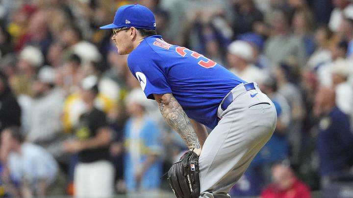 Jun 26, 2026; Milwaukee, Wisconsin, USA; Chicago Cubs pitcher Ethan Roberts (39) watches as Milwaukee Brewers center fielder Garrett Mitchell (5) (not pictured) runs around the bases after hitting a home run in the sixth inning at American Family Field. Mandatory Credit: Michael McLoone-Imagn Images