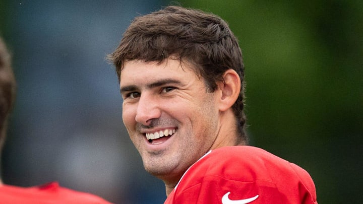 Indianapolis Colts quarterback Daniel Jones laughs